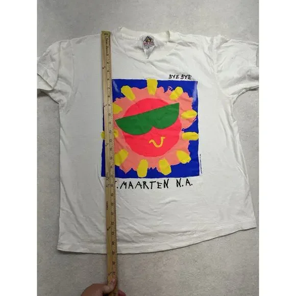 Vintage T Shirt Neon St Maarten NA Fluorescent 1990 Bye Bye Medium - Picture 8 of 10
